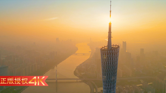 城市朝霞日出形象宣传影片广州塔太阳4K