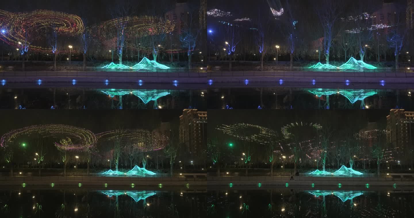 北京朝阳区国际灯光节亮马河沿岸灯光夜景3