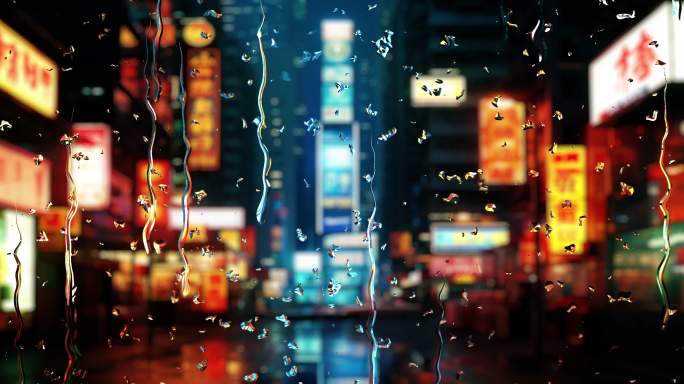 水中花-老香港 东京夜景夜景下雨天