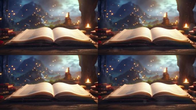 4K阅读古书魔法书桌面概念背景视频