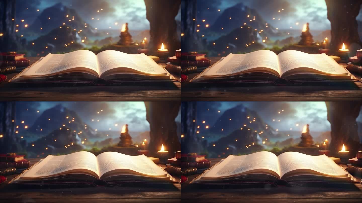 4K阅读古书魔法书桌面概念背景视频