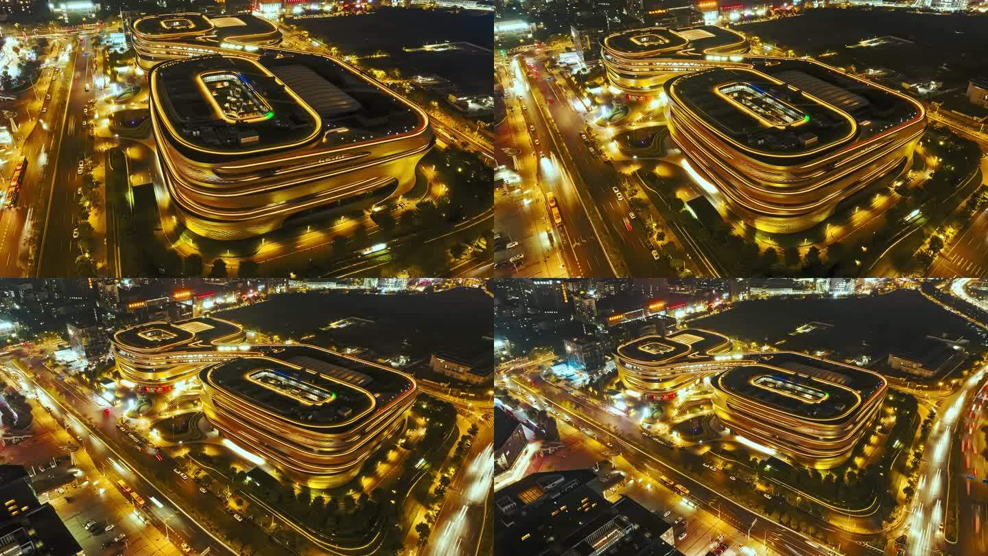 广州地标无限极广场夜景延时航拍4K视频
