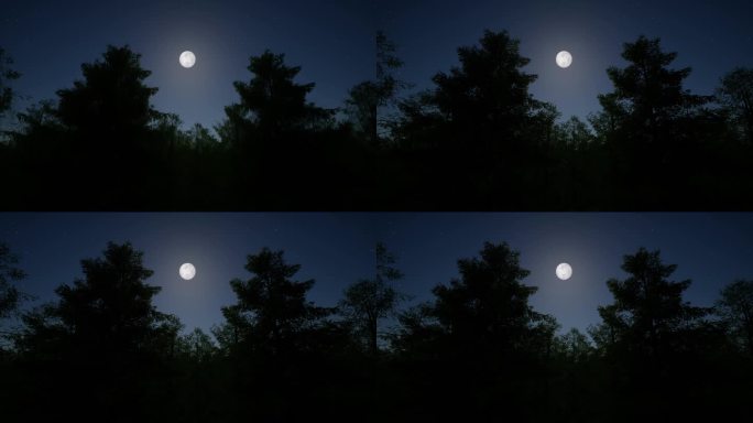 夜里树木成林，月亮满天繁星