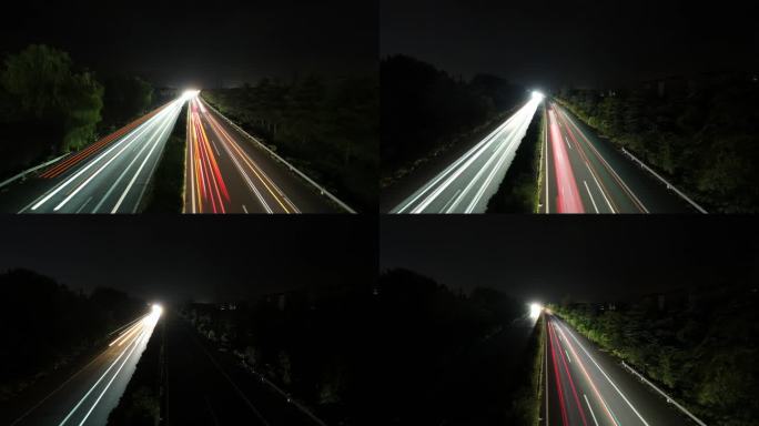 固定机位拍摄高速公路夜晚车流延时摄影