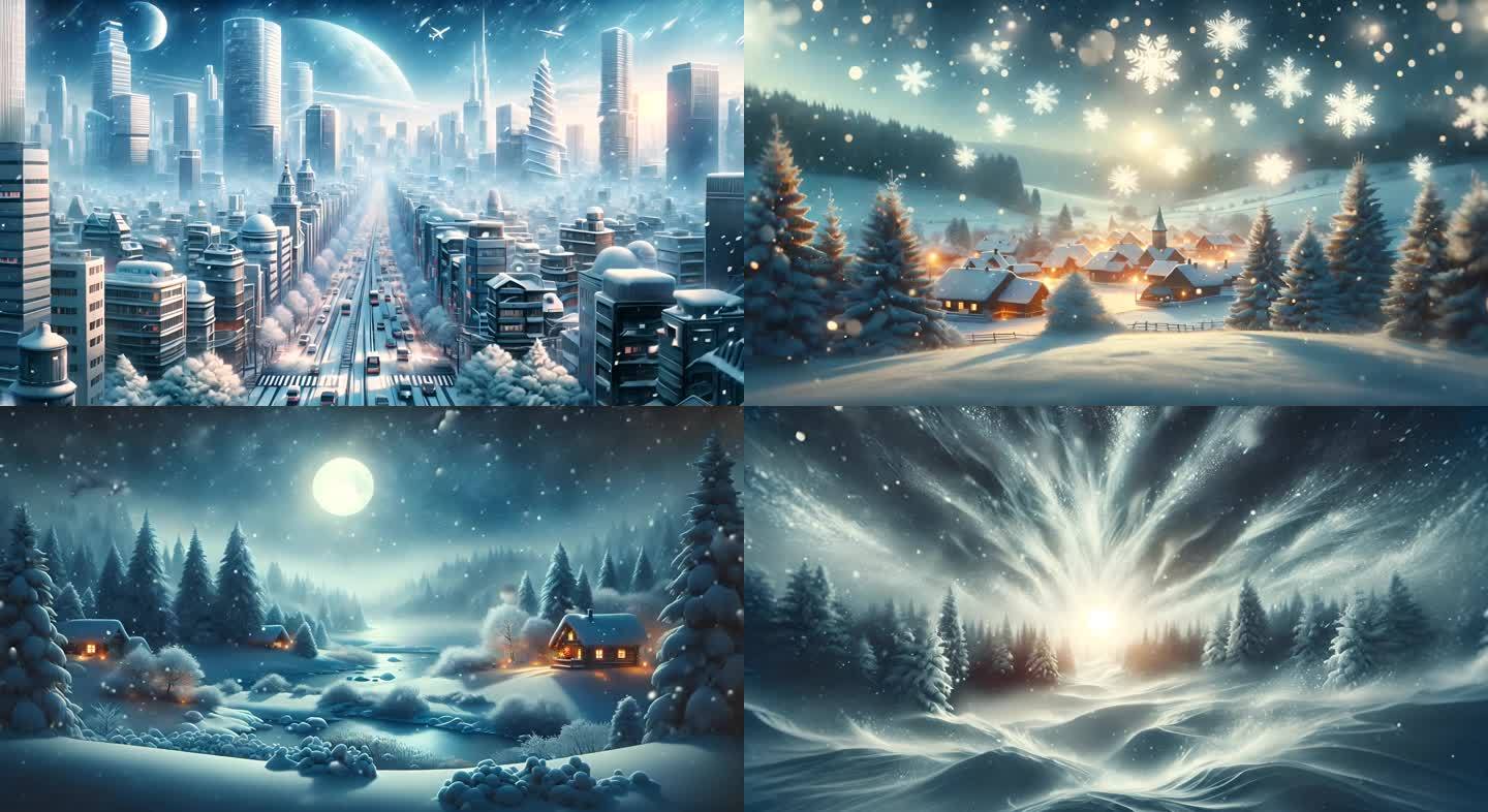 满天风雪动画 城市森林 圣诞节