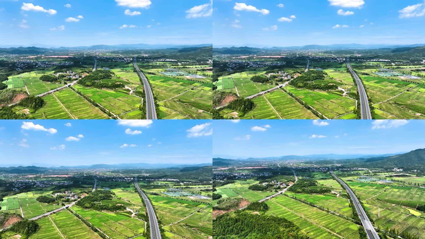 4K 航拍农村稻田风光乡村公路