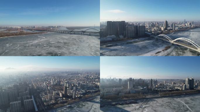 哈尔滨中央大街 航拍 冬天