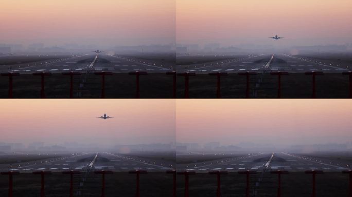 飞机场 飞机 起飞 黎明 升格 慢镜头