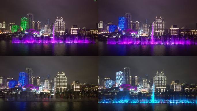 广西柳州音乐喷泉夜景航拍