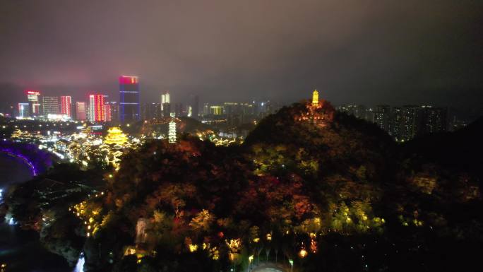广西柳州窑埠古镇夜景灯光航拍