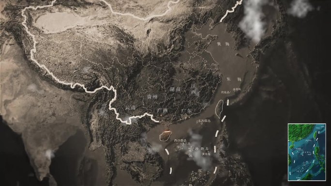 海南省复古历史地形图地图AE模板