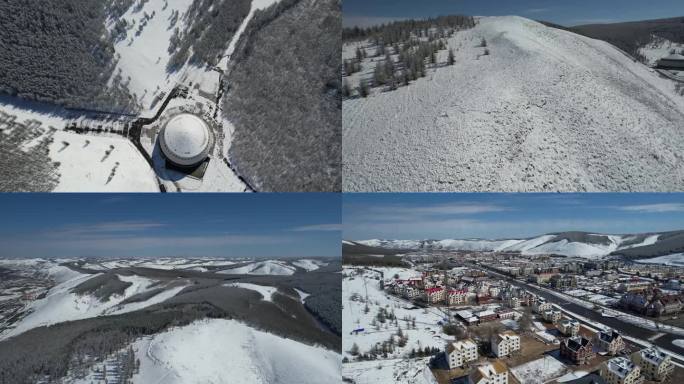 最低价阿尔山林海雪原城市航拍人文建筑景观