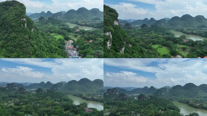 高空航拍柳州市龙潭公园夏天青山绿水风光