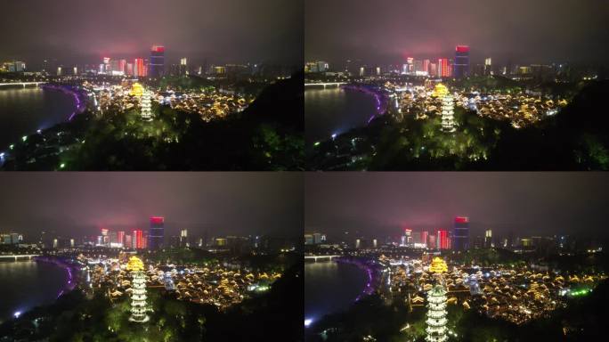 广西柳州窑埠古镇夜景灯光航拍