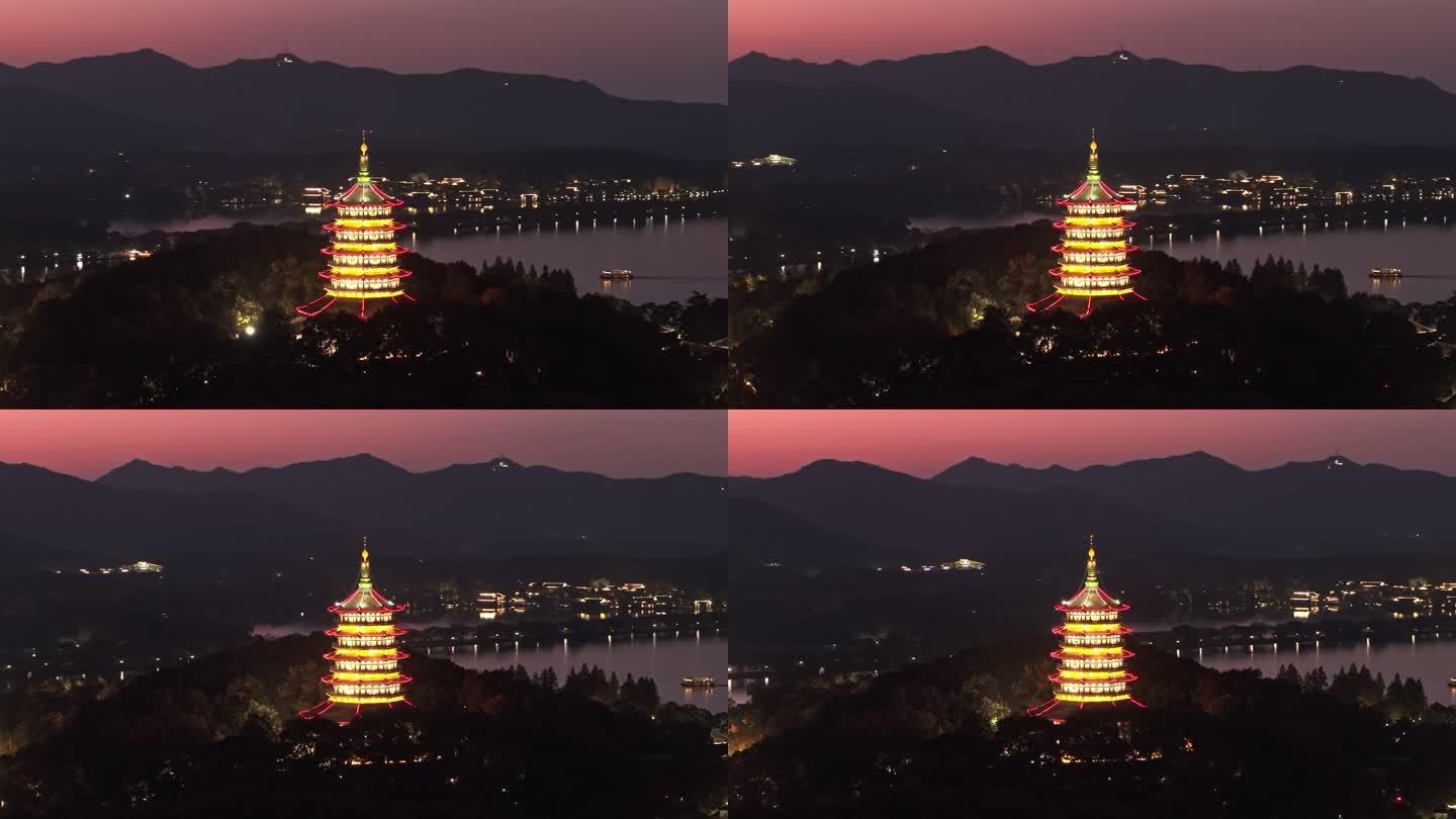 杭州雷峰塔夜景航拍