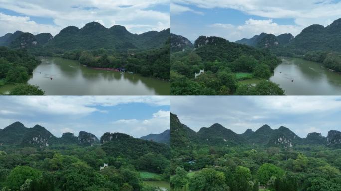 航拍柳州市龙潭公园全景环绕青山绿水