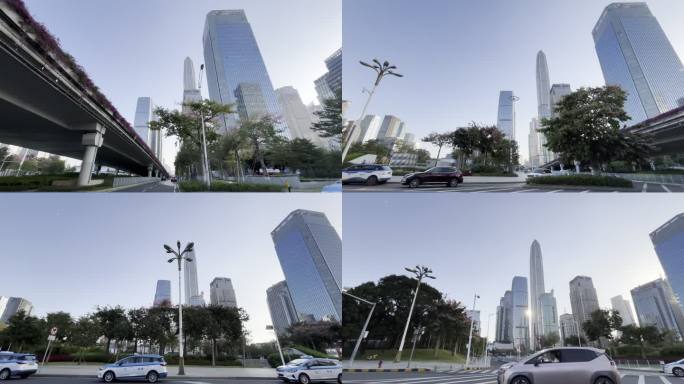 开车行驶在深圳道路车流交通城市车窗外风景