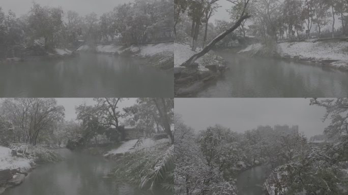 古城西安地标兴庆宫公园景区航拍雪景文旅