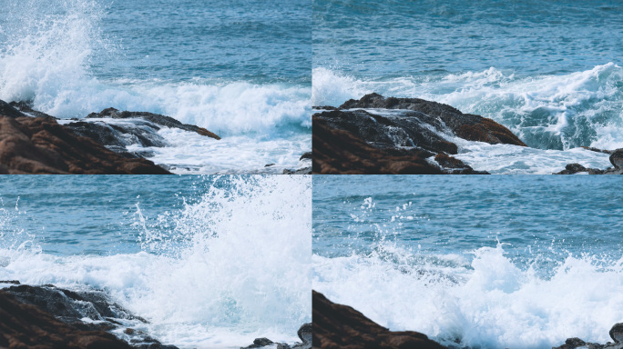 礁石海浪浪花-高速摄影