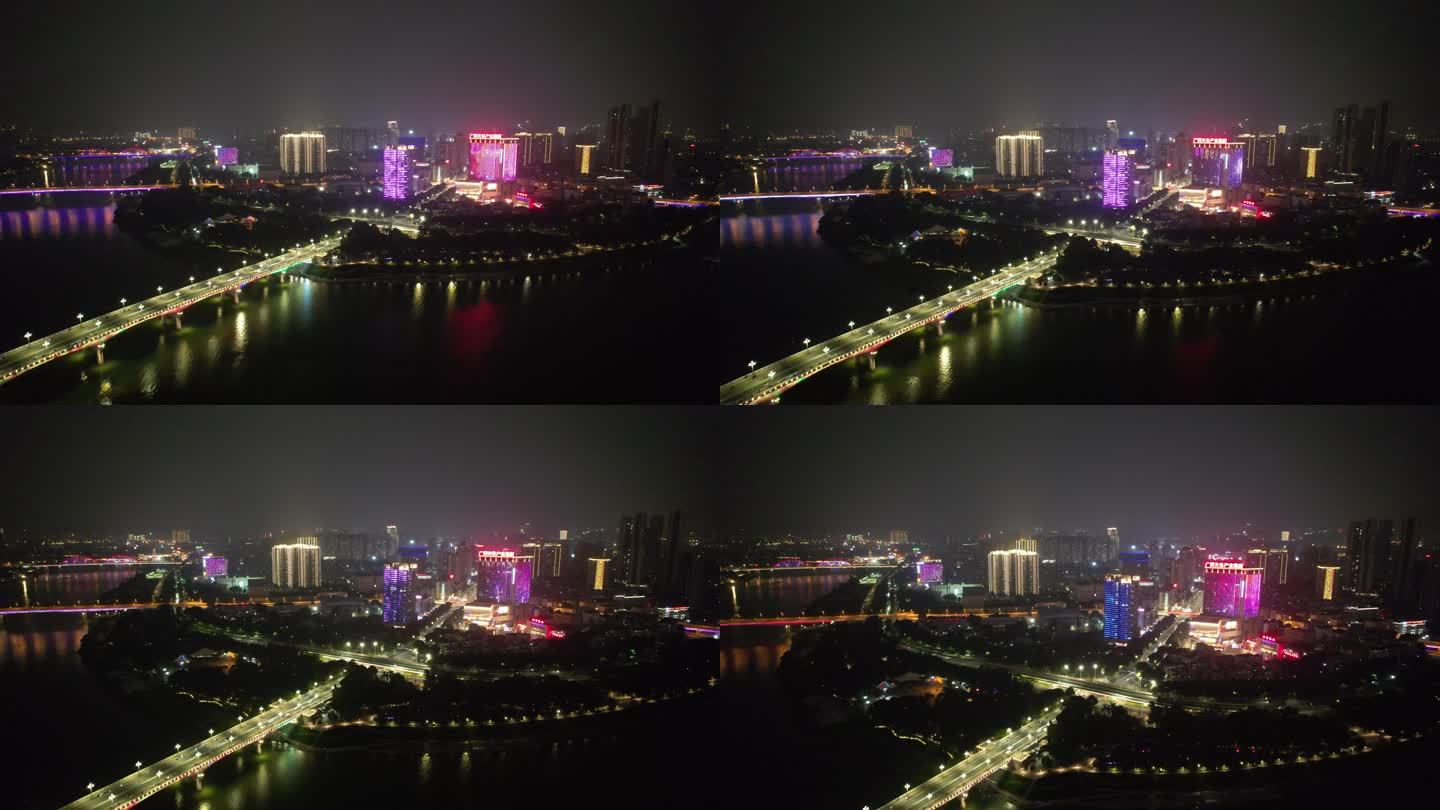 广西南宁城市夜景灯光交通航拍