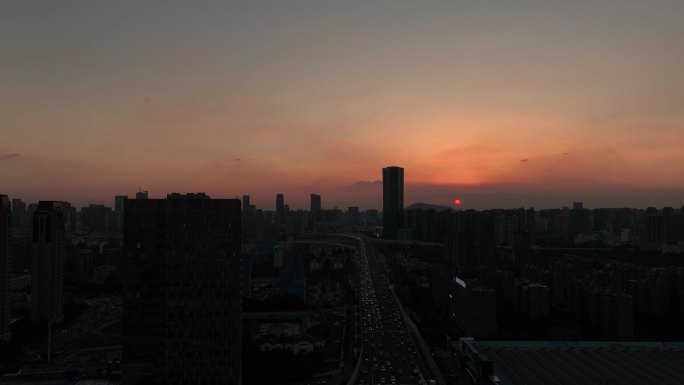 黄昏城市夕阳太阳下山延时城市4k视频素材