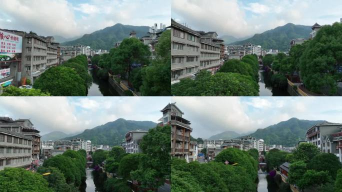 低空航拍金秀县城金秀河两岸绿水青山广西