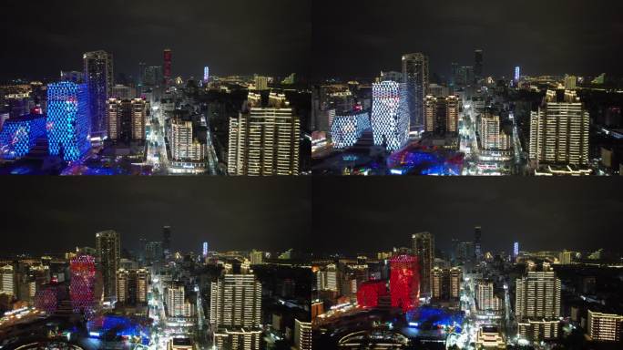 广西柳州市中心夜景灯光航拍