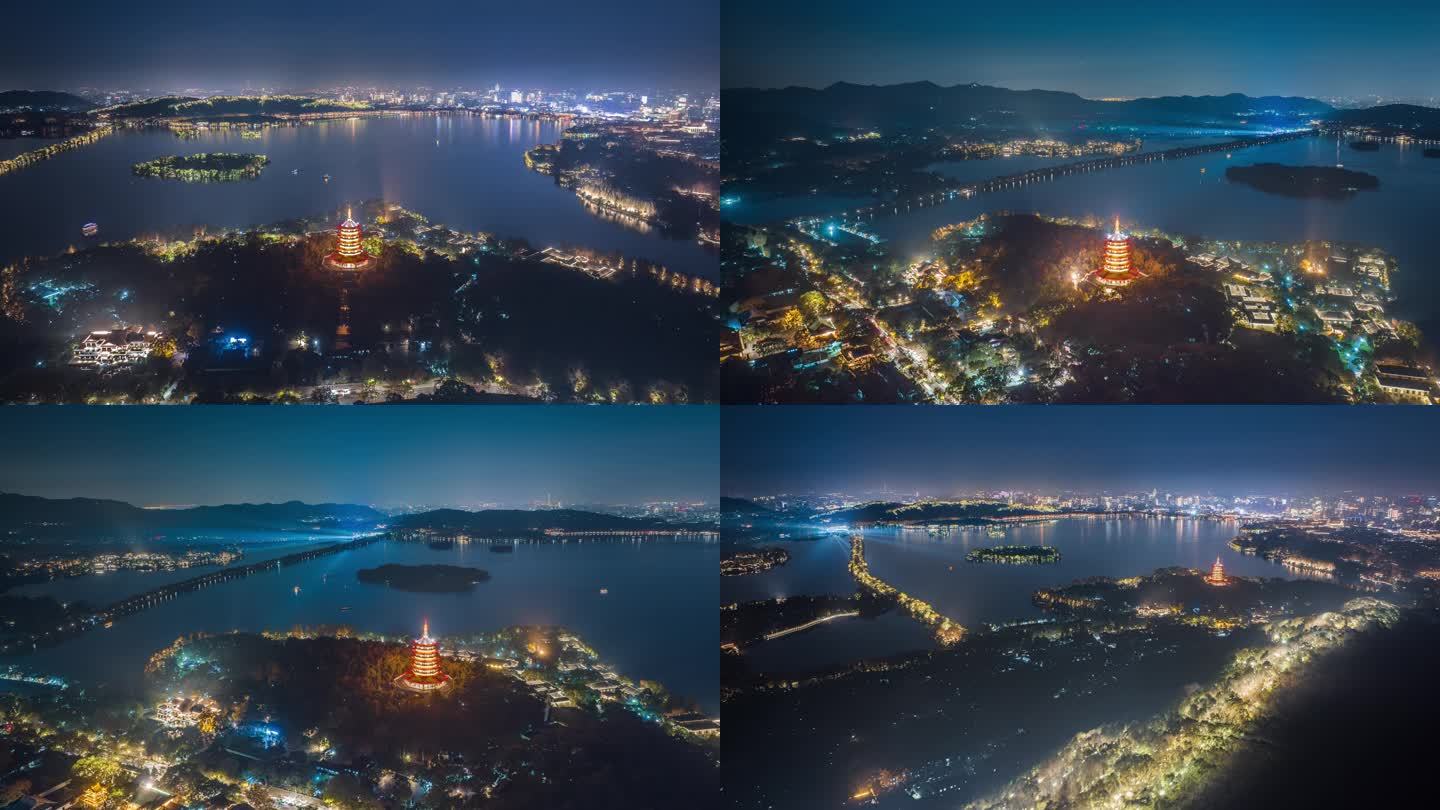 杭州西湖夜景航拍延时