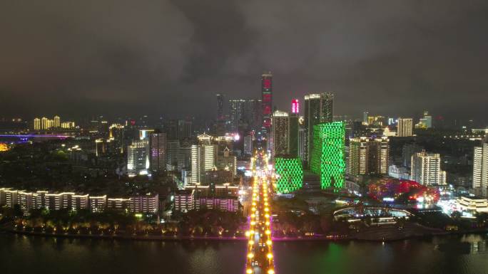 广西柳州市中心夜景灯光航拍