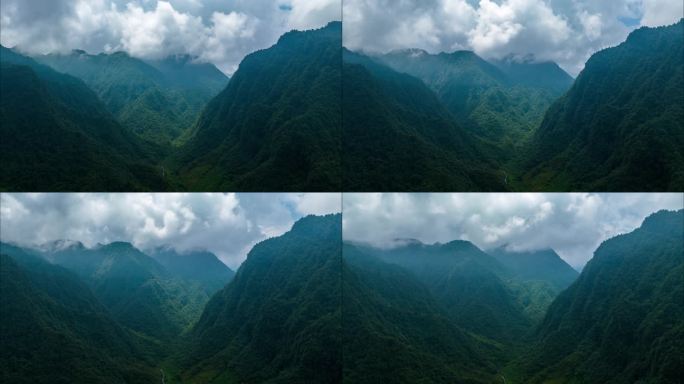 山谷航拍延时森林大自然风景