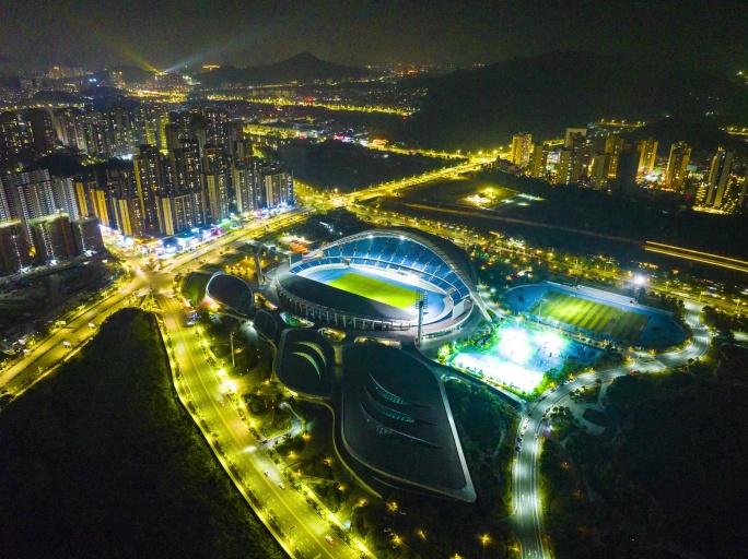 江门宣传 滨江体育中心 夜景延时航拍