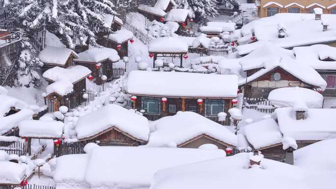 中国雪乡雪景航拍4K
