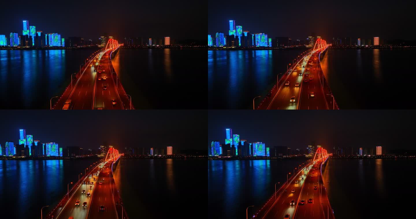 4K长沙湘江福元路大桥日落航拍