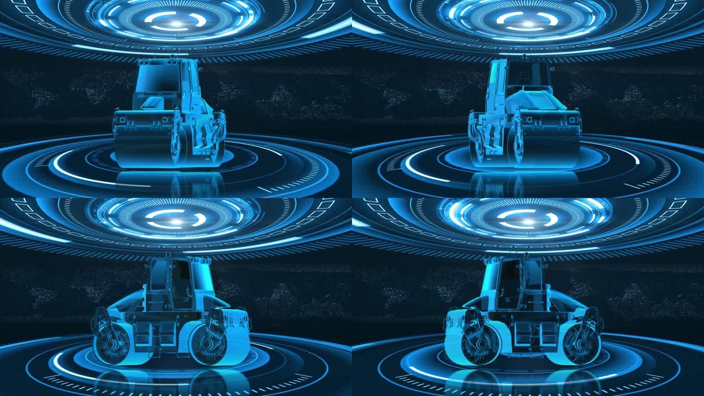 压路机全息蓝色科技视频素材