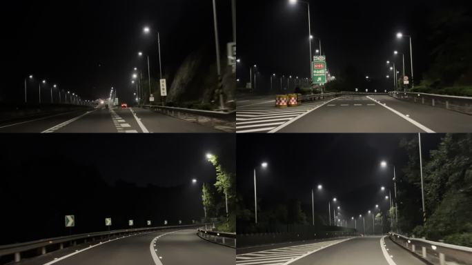 夜晚开车行驶在广东高速公路夜间城市道路