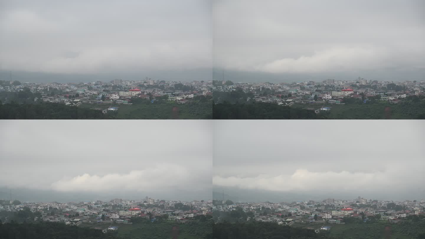 缅甸北部重要城市木姐在云雾之中漏出