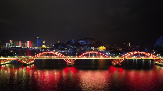 广西柳州柳江夜景文惠桥夜景灯光航拍