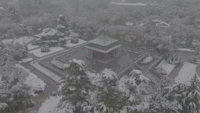 古城西安地标兴庆宫公园景区航拍雪景文旅