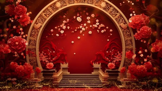 4k唯美喜庆红色中国风新年背景②