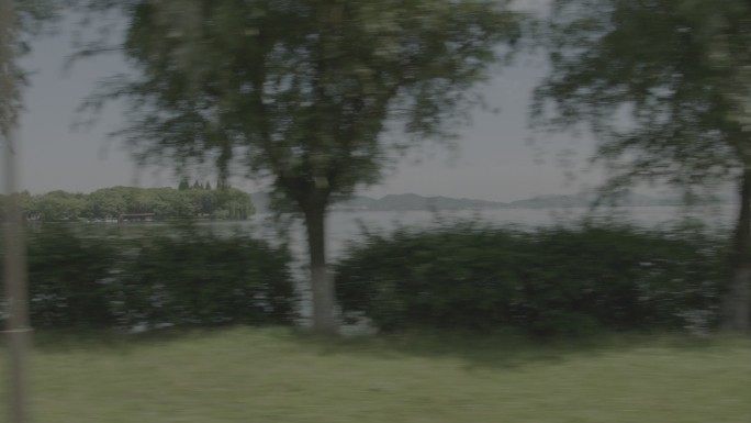 湖边河边路边水边车戏素材背景夏天绿植绿山