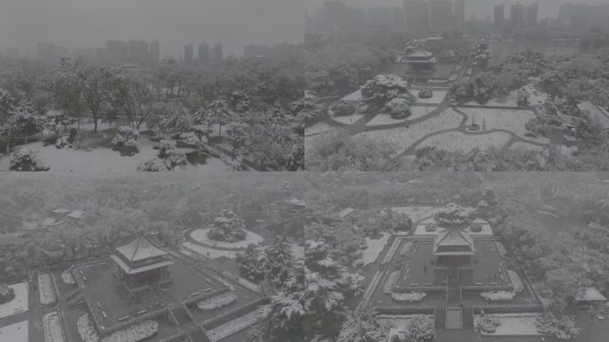 古城西安地标兴庆宫公园景区航拍雪景文旅