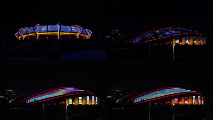 包头奥体篮球馆体育场夜景延时摄影