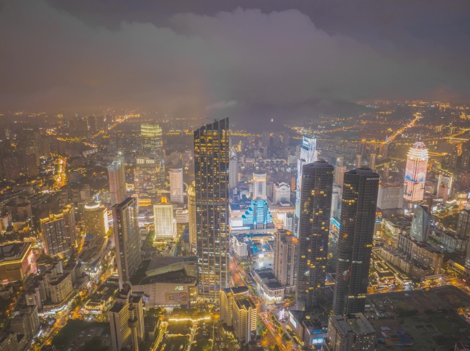 【4K】夜景航拍无锡平流雾地标建筑群延时