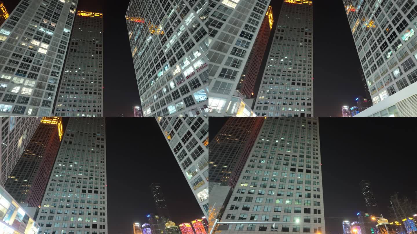 第一视角仰视北京建外SOHO大楼夜景