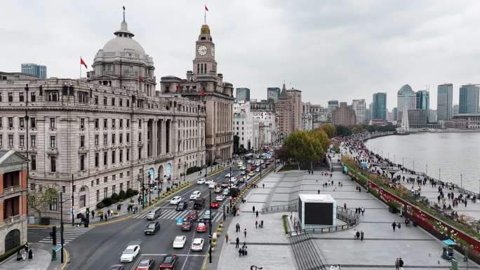 4K上海外滩道路航拍