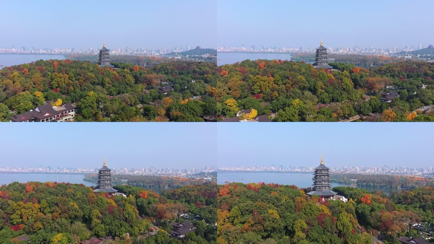 杭州西湖雷峰塔秋景航拍