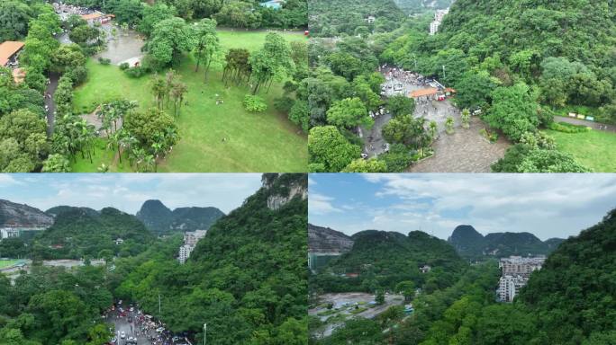 航拍柳州龙潭公园人群旅游风景观光