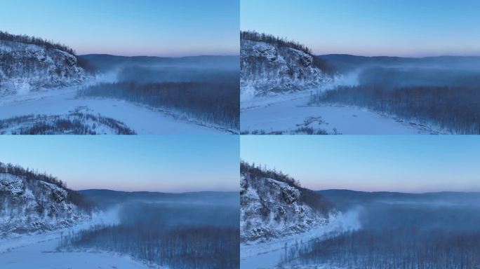 航拍大兴安岭林海雪原冰河黎明