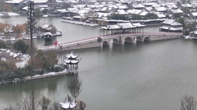 开封地标雪景开封朱仙镇启封故园雪景航拍