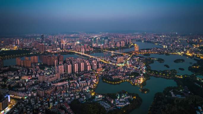 惠州城区日转夜大景航拍视频4K